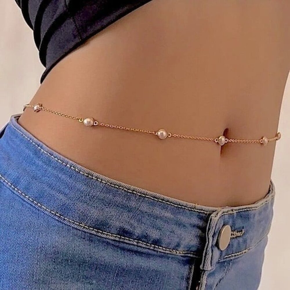 Gold Chain Pearl Waist Body Jewelry Accessory